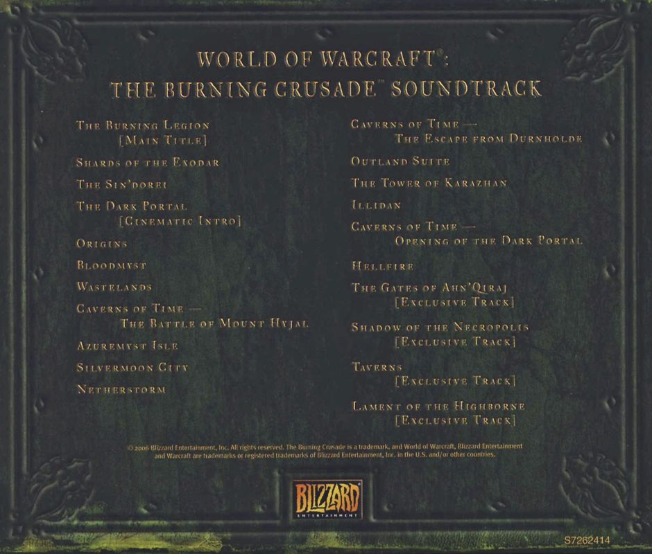 Soundtrack for World of WarCraft: The Burning Crusade (Collector's Edition) (Macintosh and Windows): Jewel Case - Back
