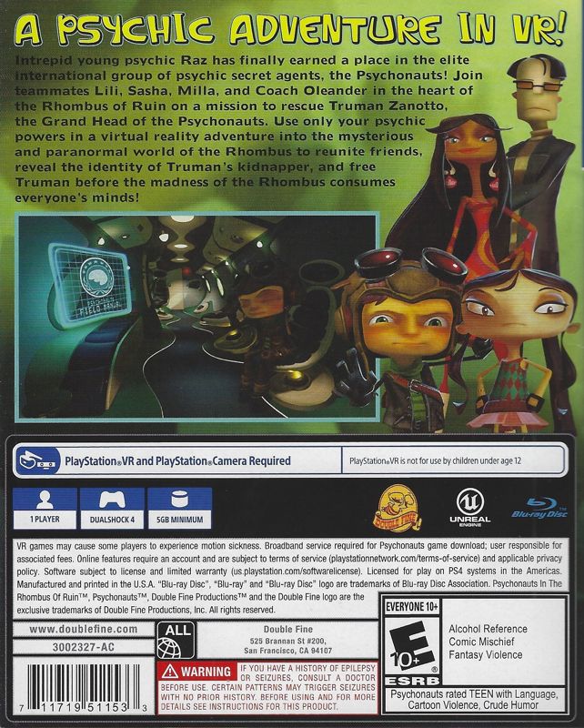 Back Cover for Psychonauts in the Rhombus of Ruin (PlayStation 4)