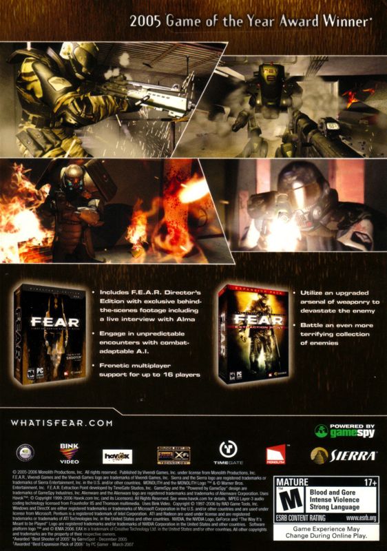 Back Cover for F.E.A.R.: Gold Edition (Windows)