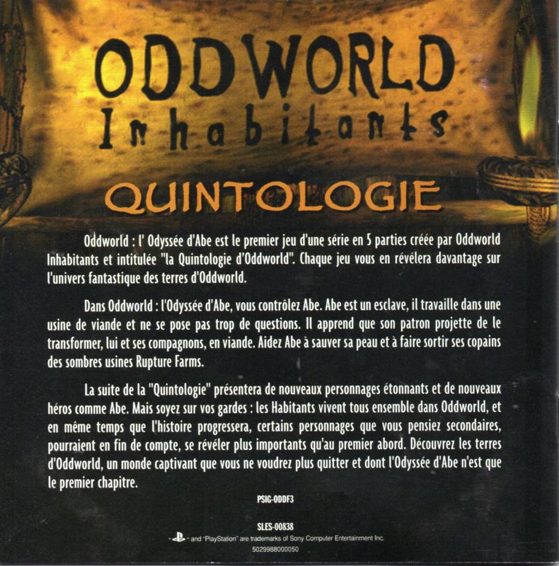 Oddworld: Abe's Oddysee cover or packaging material - MobyGames