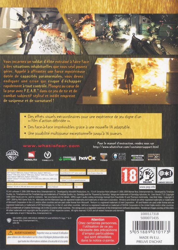 Back Cover for F.E.A.R.: Gold Edition (Windows) (2009 re-release)