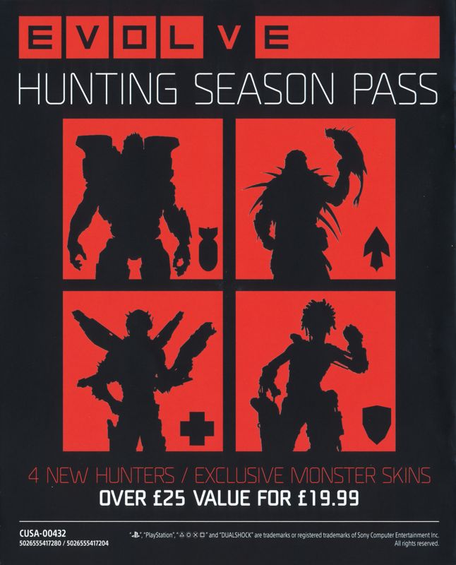 Manual for Evolve (Ultimate Edition) (PlayStation 4) (General European release): Back