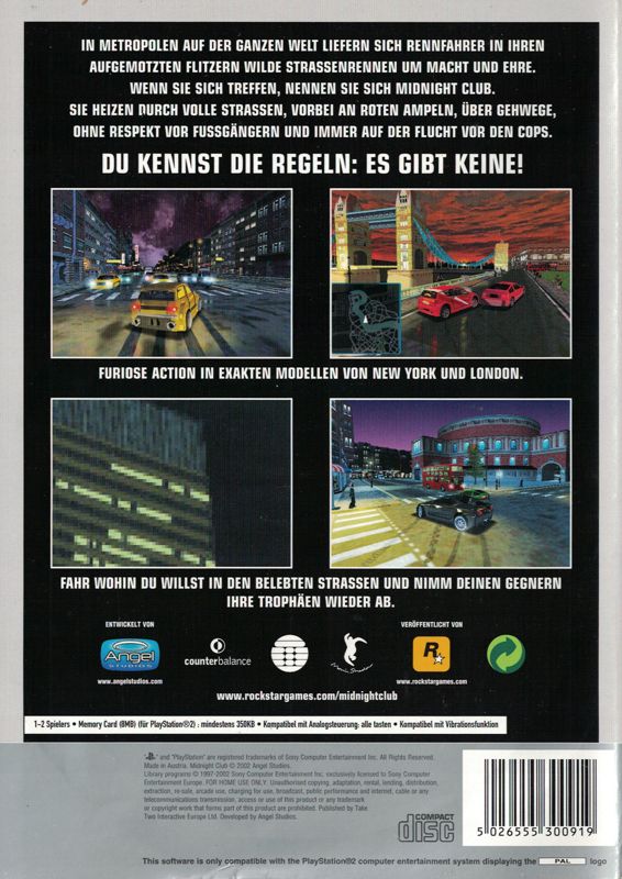 Back Cover for Midnight Club: Street Racing (PlayStation 2) (Platinum release)