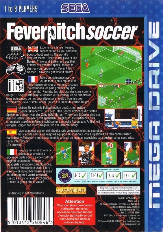 Back Cover for Head-On Soccer (Genesis)
