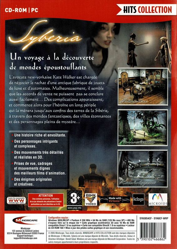Back Cover for Syberia (Windows) (Hits Collection release)