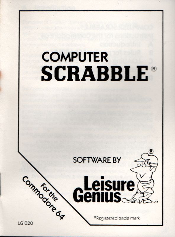 Manual for The Computer Edition of Scrabble Brand Crossword Game (Commodore 64): Front