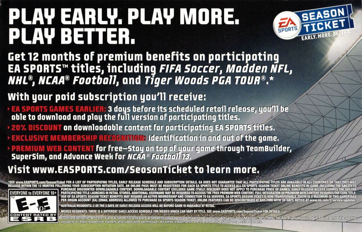 Advertisement for NCAA Football 13 (Xbox 360): Back