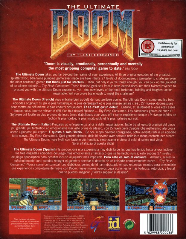 Back Cover for The Ultimate Doom (DOS) (CD-ROM release without Heretic shareware bonus)