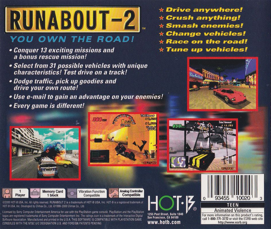 Back Cover for Runabout 2 (PlayStation)