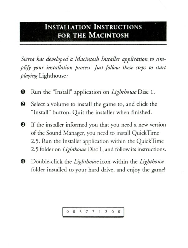 Extras for Lighthouse: The Dark Being (DOS and Macintosh and Windows): Installation Instructions