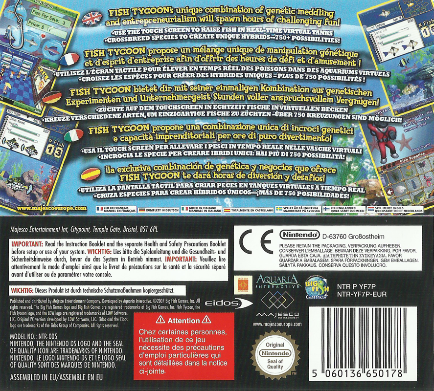 Back Cover for Fish Tycoon (Nintendo DS)