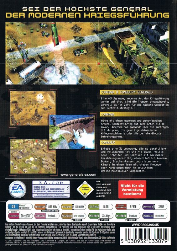 Back Cover for Command & Conquer: Generals (Windows) (Original uncensored release)