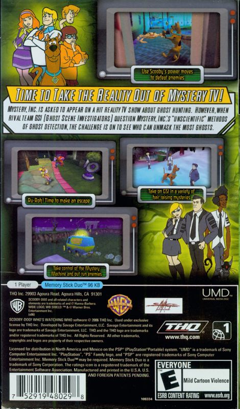 Back Cover for Scooby-Doo!: Who's Watching Who (PSP)