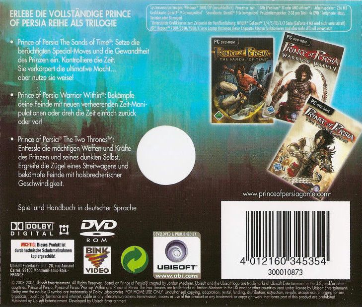 Back Cover for Prince of Persia Trilogy (Windows) (Software Pyramide release)