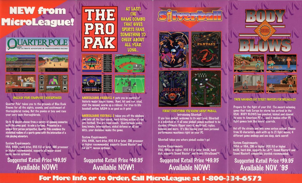 Advertisement for Silverball (DOS): MicroLeague Catalogue Side 2