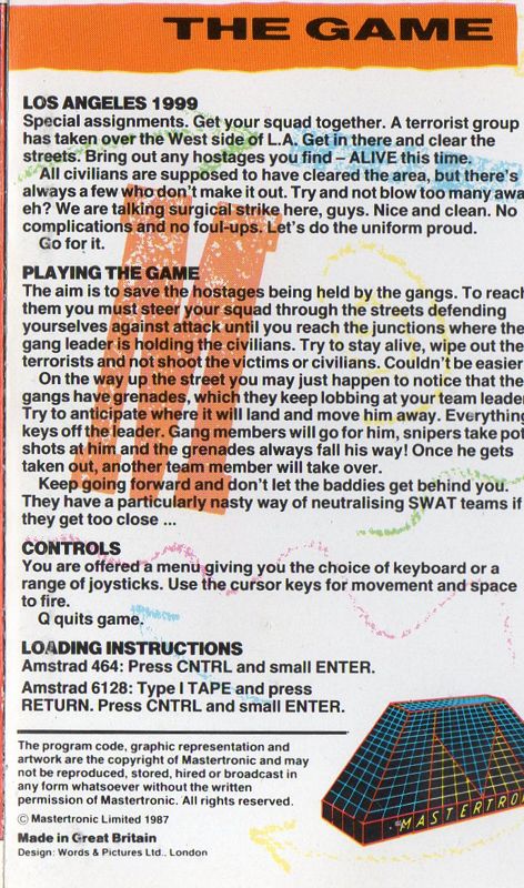 Inside Cover for Los Angeles SWAT (Amstrad CPC)
