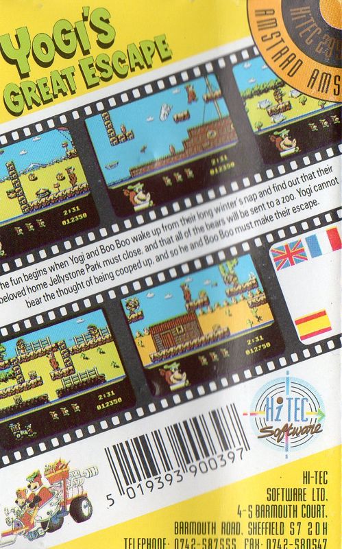 Back Cover for Yogi's Great Escape (Amstrad CPC)