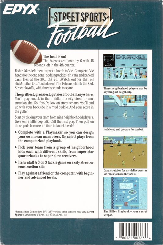 Back Cover for Street Sports Football (Commodore 64)