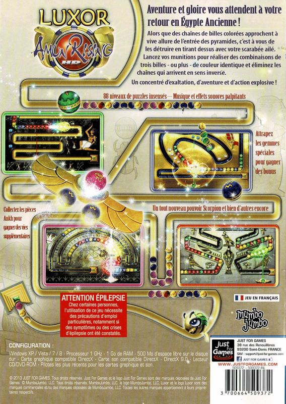 Back Cover for Luxor: Amun Rising HD (Windows) (Just for Games release)