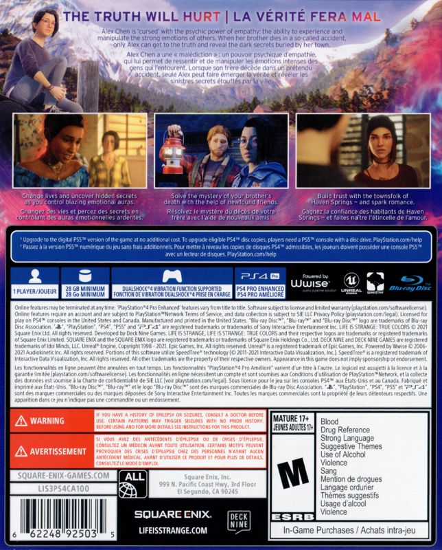 Back Cover for Life Is Strange: True Colors (PlayStation 4)