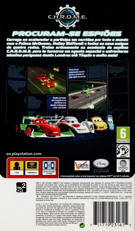 Back Cover for Disney•Pixar Cars 2 (PSP)