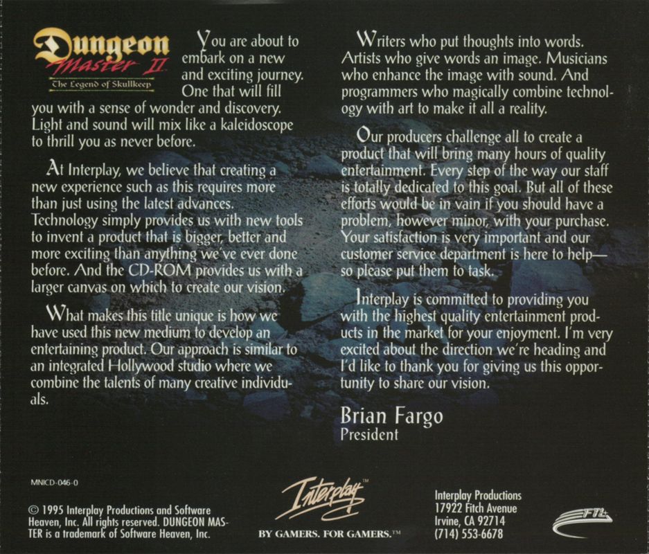 Other for Dungeon Master II: Skullkeep (DOS): Jewel Case - Back