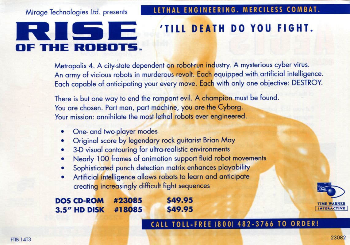 Advertisement for Flash Traffic: City of Angels (DOS): Game flyer - <i>Rise of the Robots</i> side