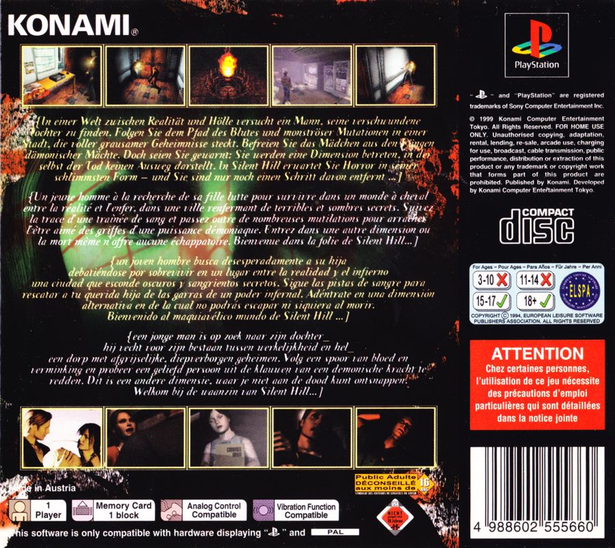 Back Cover for Silent Hill (PlayStation)