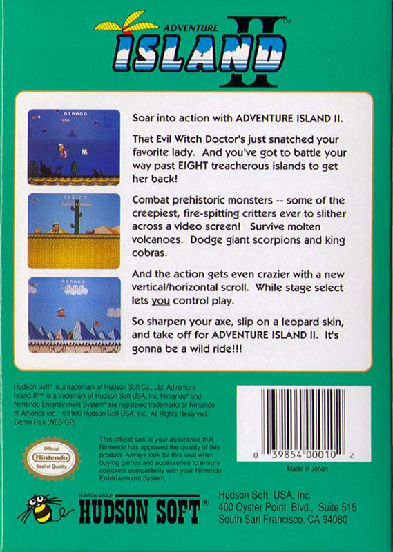 Back Cover for Adventure Island II (NES)