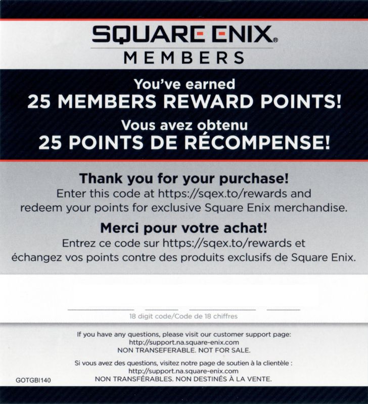 Advertisement for Marvel Guardians of the Galaxy (PlayStation 4): Square Enix Members card