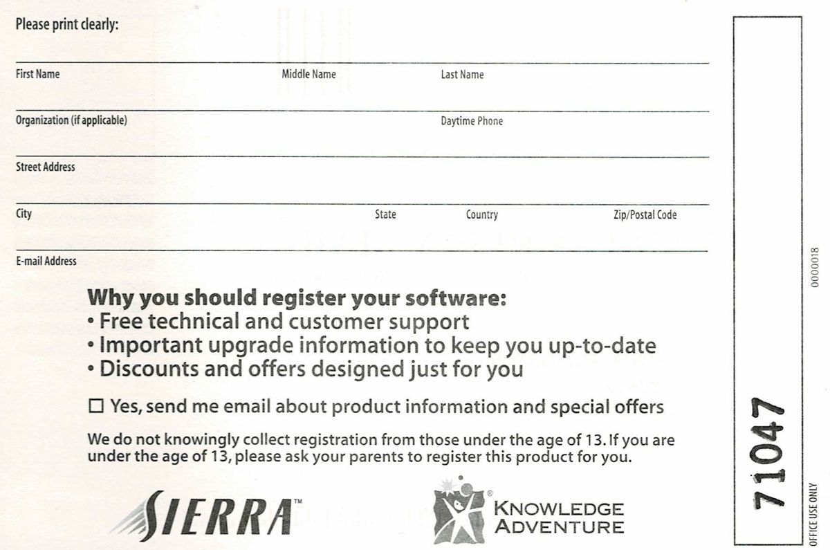 Extras for Arcanum: Of Steamworks & Magick Obscura (Windows): Registration Card - Back