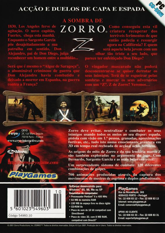 Back Cover for The Shadow of Zorro (Windows)