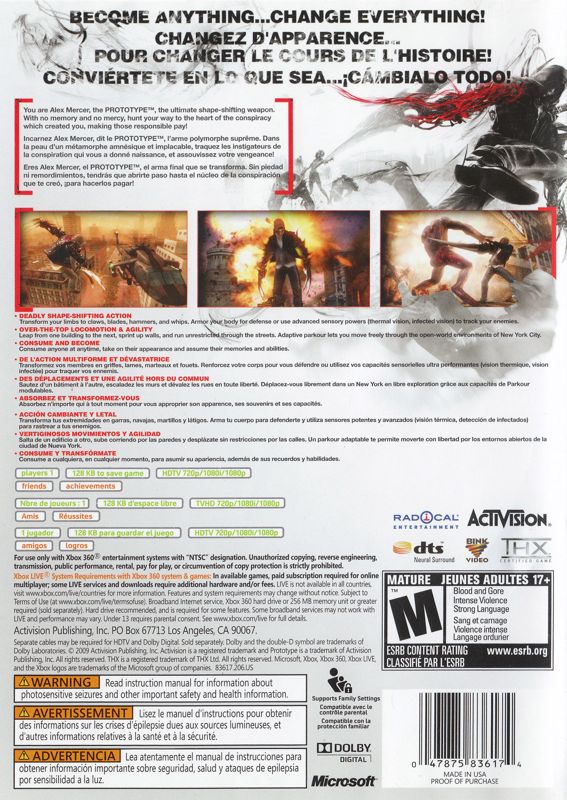 Back Cover for Prototype (Xbox 360)