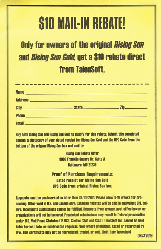 Advertisement for TalonSoft's Rising Sun: Gold (Windows): Front