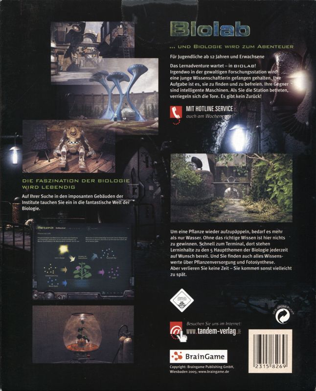 Back Cover for Bioscopia: Where Science Conquers Evil (Macintosh and Windows)