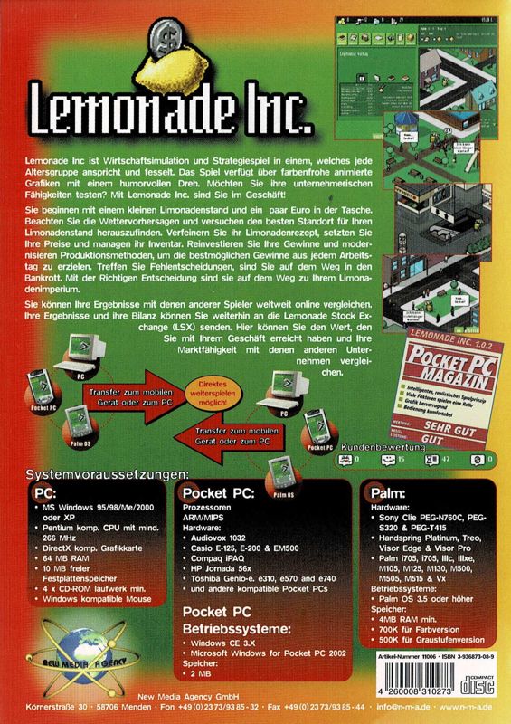 Back Cover for Lemonade Tycoon (Palm OS and Windows and Windows Mobile)