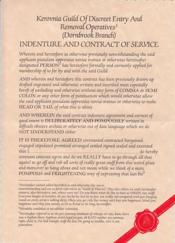 Extras for The Guild of Thieves (Atari ST): Contract of Service