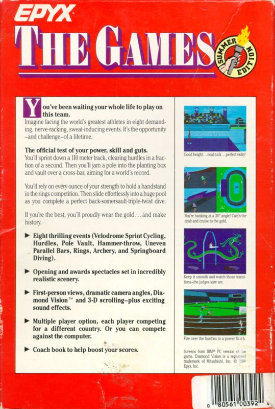 Back Cover for The Games: Summer Edition (DOS)