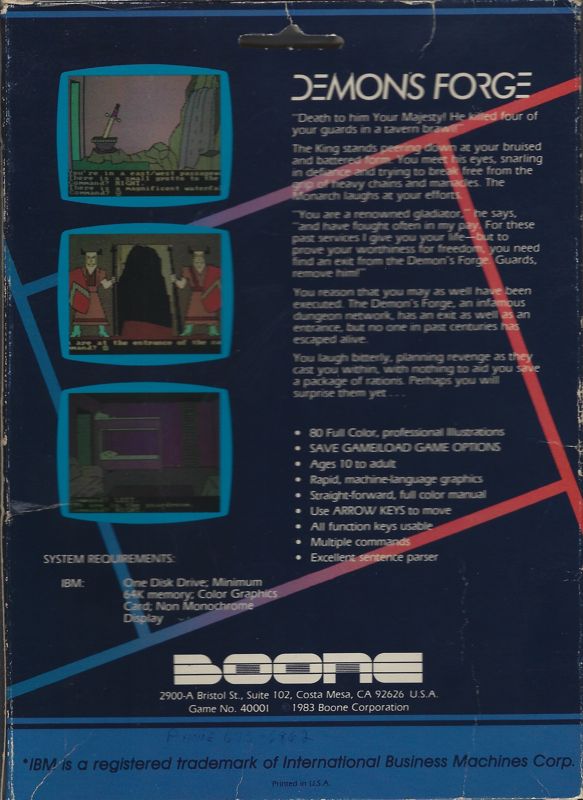 Back Cover for The Demon's Forge (PC Booter) (Boone release)