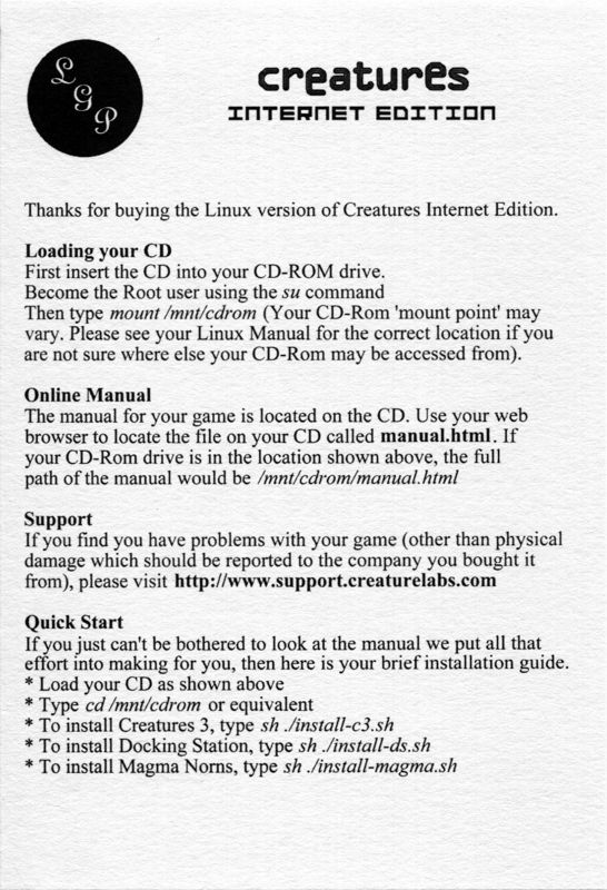 Manual for Creatures Internet Edition (Linux)