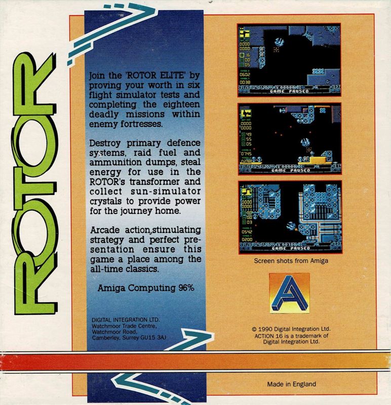 Back Cover for Rotor (DOS) (Action Sixteen release)