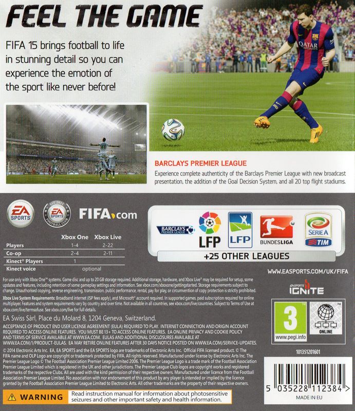 Back Cover for FIFA 15 (Xbox One)