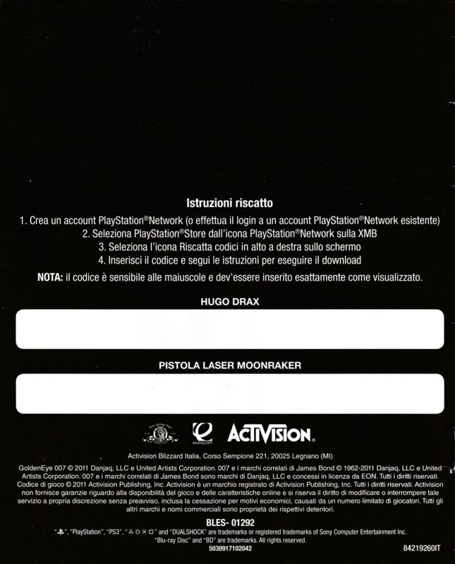 Manual for GoldenEye 007: Reloaded (PlayStation 3): Back