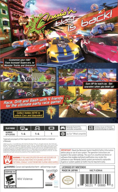 Back Cover for Cruis'n Blast (Nintendo Switch)