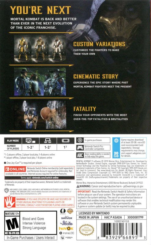 Back Cover for Mortal Kombat 11 (Nintendo Switch)