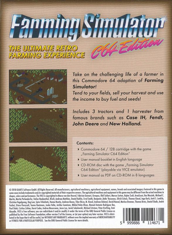 Back Cover for Farming Simulator 19: C64 Edition (Commodore 64 and Windows)