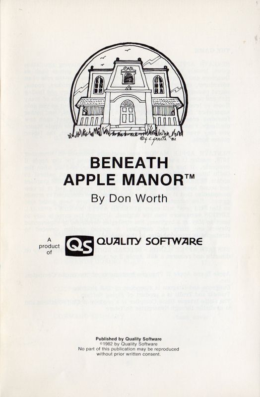 Manual for Beneath Apple Manor (Apple II) (Quality Software release)