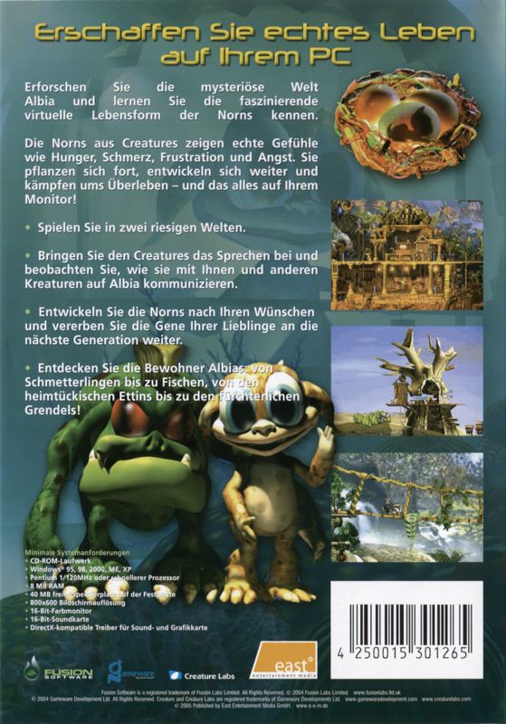 Back Cover for Creatures: The Albian Years (Windows)