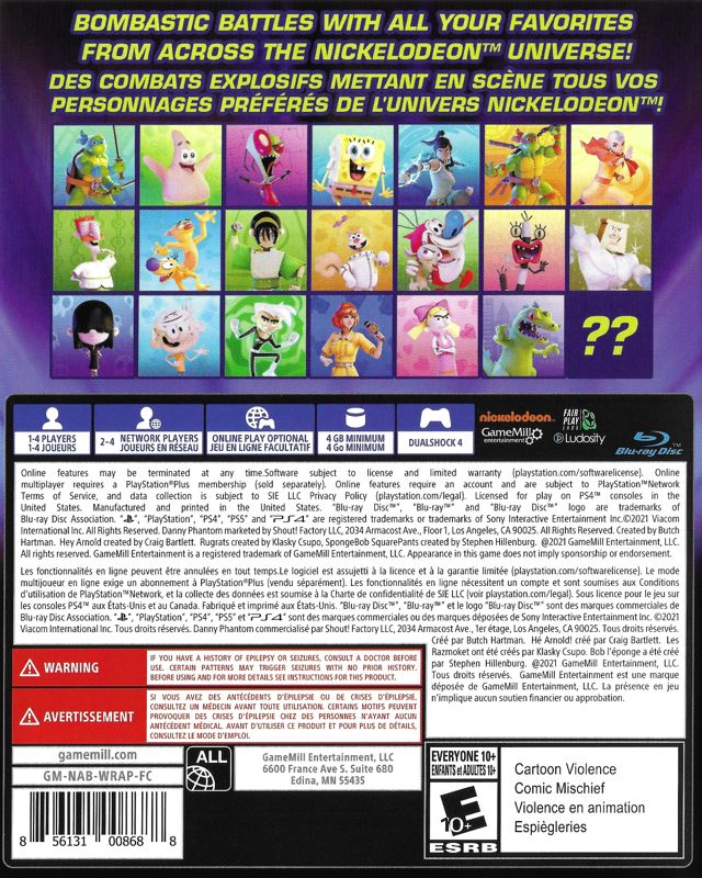 Back Cover for Nickelodeon All-Star Brawl (PlayStation 4)