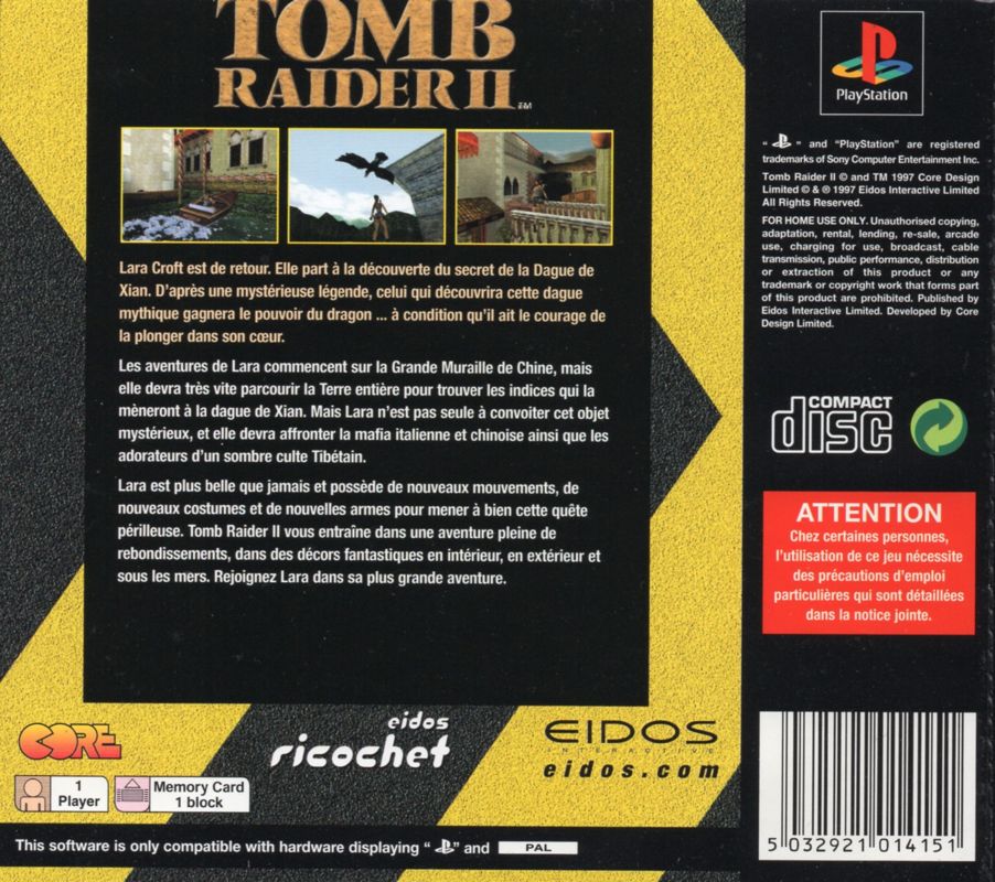Back Cover for Tomb Raider II (PlayStation) (Value Series release)